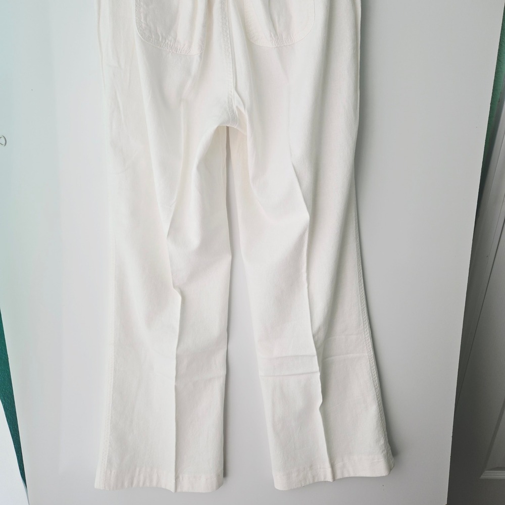 Cavalini White Linen Blend Wide Leg Smocked Waist Drawstring Pants Large Beachy - Picture 10 of 11